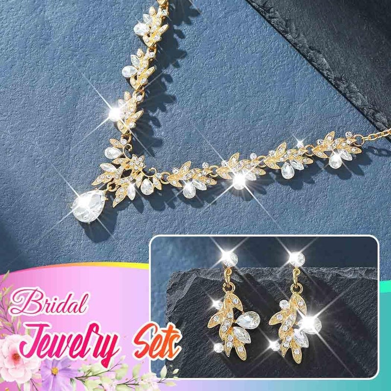 Brishow Green Necklace and Earring Set Rhinestone Formal Wedding Jewelry Sets for Women - Image 5